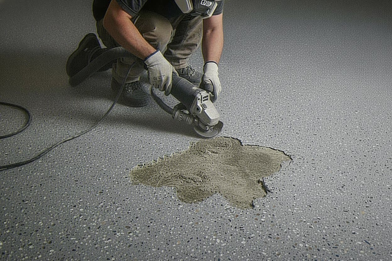 Crack saw blade opens hairline crack in concrete.